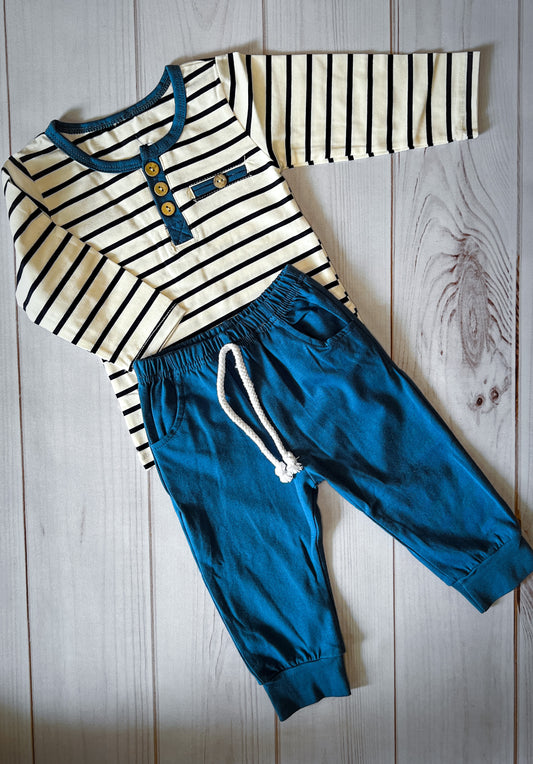 Nautical Stripe Long Sleeve Shirt and Pants Set - thegoodsoulboutiqueonline